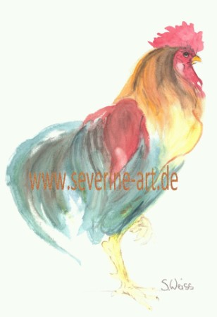 Aquarell Hahn bunt Aquarell Hahn bunt