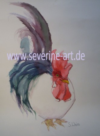 Aquarell Hahn weiss 2.Version